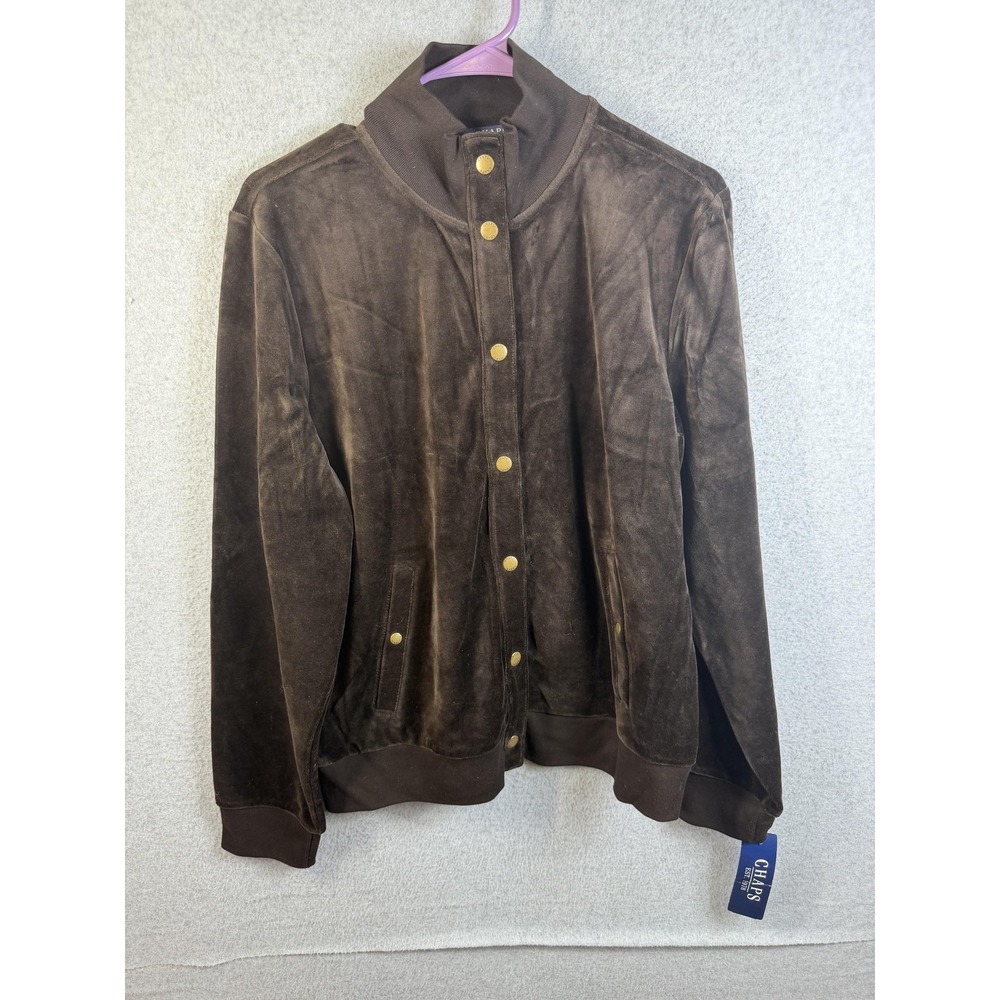 Chaps Jacket Mens Large Brown Central Park‎ Velvet Bomber Snap Front Casual